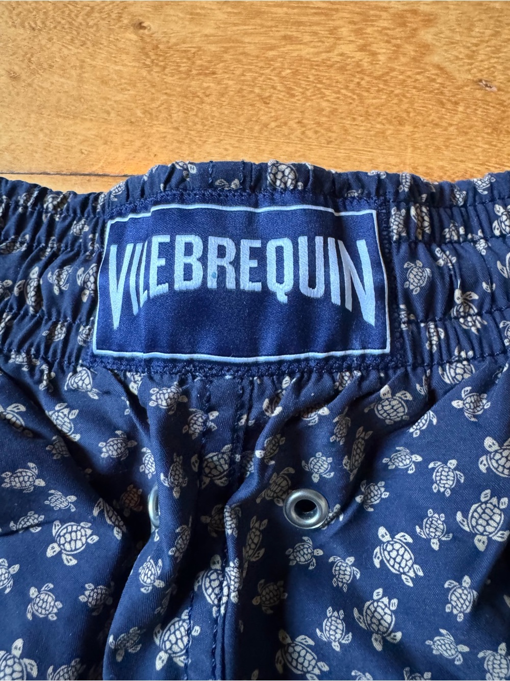Vilebrequin Navy & Brown Turtle Print Swim Trunks XL Euro Summer Resortwear